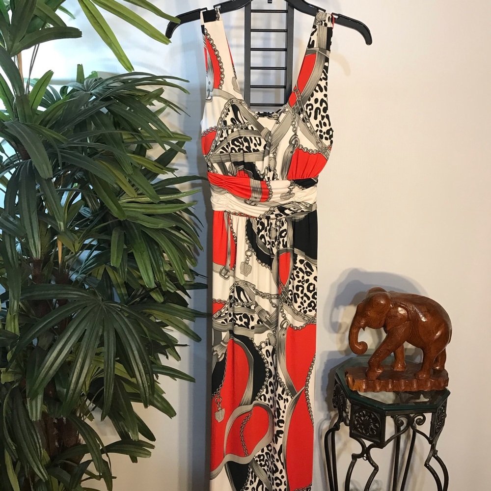 IB Diffusion Red Multicolored Women Maxi Dress